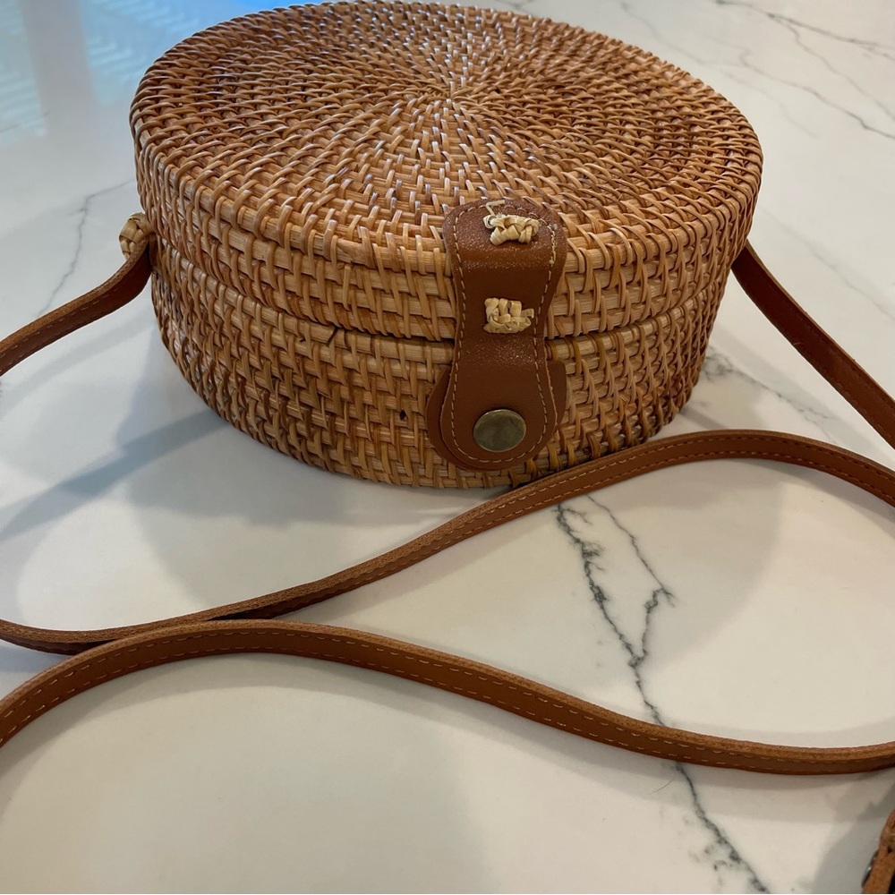 Handwoven Round Rattan Shoulder Bag / Crossbody Bag